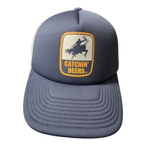 Catchin Deers Mens Navy Blue White Mesh Back Snapback Trucker‎ Hat Bowhunter Cap